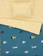 Комплект постельного белья Luna Kids Fish 145х215 см синий с желтым