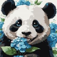 Картина по номерам Strateg Панда среди цветов 30х30 см ES-0903