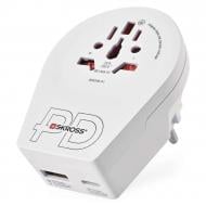 Адаптер-переходник Emos USB-C USB-A Тип B (американская 3-pin) - Тип F (евро) с заземлением 1 гн. белый P0055U