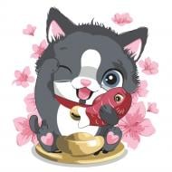 Раскраска по номерам Strateg Котик с рыбкой 30х30 см ES081