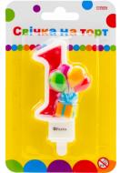 Свеча Цифра двухсторонняя "1" с изображением надувных шариков 7,62 см Maxi