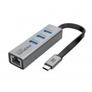 USB-хаб Promate USB-C хаб 4-в-1 GigaHub-C 3xUSB 3.0/RJ45 Grey