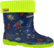 Сапоги резиновые детскиедля мальчиковдля девочек Alisa Line Кораблики размер 26 синий/салатовый