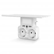 Переходник сетевой Promate 5-в-1 PowerRack на 2 розетки и 2 USB порта White с заземлением 2 гн. white powerrack.eu