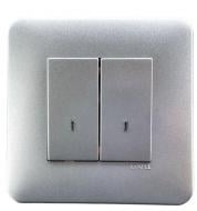 Выключатель двухклавишный Efapel Latina с подсветкой алюминий 4701512 SAL