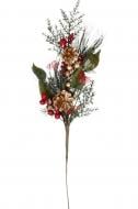 Веточка декоративная хвойная с ягодками и шишками бабочками золисто-красный 59 см A3-58688