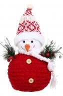 Декорація новорічна сніговик в'язанка біло-червоний 25х30 см