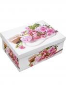 Коробка подарочная прямоугольная белая с розовыми розами 111014989 35х27 см