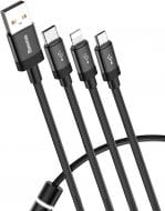 Дата-кабель BASEUS USB 2.0 AM - Lightning / Micro 5P / Type-C 1.2m MVP 3-in-1 1,2 м чорний (CAMLT-WZ01)