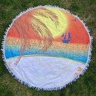 Пляжний круглі рушники килимок з бахромою Colorful Home 150см Море Захід сонця