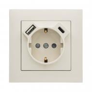 Розетка бытовая + USB + Type C с заземлением Efapel Logus IP20 слоновая кость 21137 TMF
