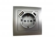 Розетка бытовая + USB + Type C с заземлением Efapel Logus IP20 металлик алюминиевый 21137 TAL