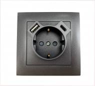 Розетка бытовая + USB + Type C с заземлением Efapel Logus IP20 металлик графит 21137 TIS