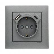 Розетка бытовая + USB + Type C с заземлением Efapel Logus IP20 металлик графит 21137 TIS