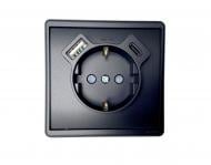 Розетка побутова + USB + Type C із заземленням Efapel Logus IP20 чорний матовий 50137 TPM