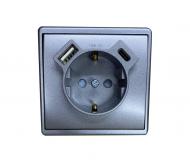 Розетка бытовая + USB + Type C с заземлением Efapel Apolo IP20 графит 50137 TGR
