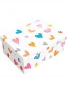 Коробка подарочная прямоугольная сердца 21х15х8 см белая