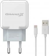 Зарядний пристрій Grand-X USB 5V 2,1A White cable USB Lightning Cu (CH03LTW)