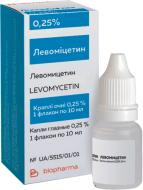 Левоміцетин оч. 0.25 % по 10 мл у флак. краплі 2,5 мг