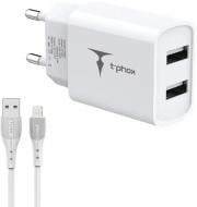 Сетевое зарядное устройство T-PHOX TCC-224 Pocket Dual USB + Lightning cable белый