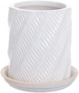 Горщик Viet Thanh Ceramic з блюдцем циліндр хвиля 17х20 см VT.10967-2 круглий білий