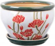 Горщик Viet Thanh Ceramic з блюдцем мак 30х21 см VT.11570-1 круглий білий із червоним