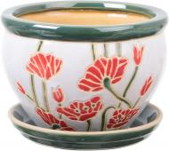 Горшок Viet Thanh Ceramic с блюдцем мак 23х16 см VT.11570-2 круглый белый с красным