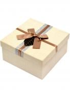 Коробка подарочная квадратная бежевая с листочком 19,5х19,5х9,5 см