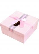 Коробка подарочная квадратная розовая с листочком 17,5х17,5х8 см