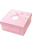 Коробка подарочная квадратная клетка розовая 17,5х17,5х8 см