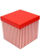 Коробка подарочная кв. полосатая красный 26.5х26.5 см