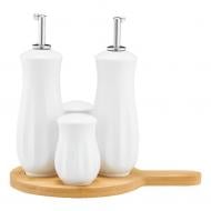 Набір для солі, перцю та соусу Ambition NATURAL на підставці 5 предметів