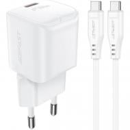 Зарядное устройство Acefast USB-C 30W Gan A77 mini + USB-C cable Fast Charger White