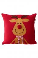 Подушка декоративна в'язана Олень з шарфом 45x45 см червона Прованс