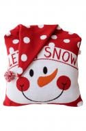 Подушка декоративна в'язана Сніговик у ковпаку 45x45 см червона Прованс