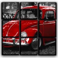 Картина модульная ретро авто VW Жук 77x77 см Hotel Arizona HD 9-18392043940-VW B-30x30-RED
