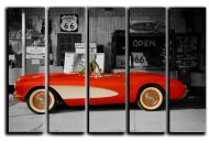 Картина модульная Chevrolet Corvette 1964 шоссе Route 66 140x89 см Hotel Arizona HD CNVS-5-IFR-35x55-ROUTE-66