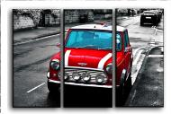 Картина модульная красный Mini Cooper ретро 84x56 см Hotel Arizona HD CNVS-3P-MINI-RED-22x33
