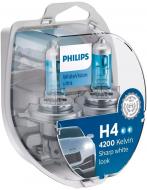 Автолампа галогенная Philips P43t-38 WhiteVision ultra +60% H4 60/55 Вт 2 шт.(PS 12342 WVU SM)