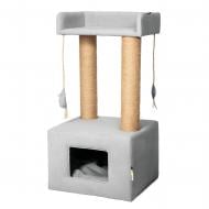 Когтеточка PETBED с домиком Альф 45х40 см h-90 см с джутом велюр серый