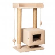 Когтеточка PETBED с домиком Том 60х40 см h-101 см с джутом велюр бежевый