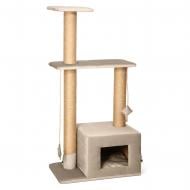 Когтеточка PETBED с домиком Симба 60х40 см h-121 см с джутом велюр бежевый