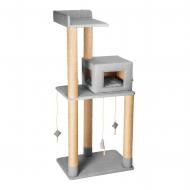 Кігтеточка PETBED з будиночком Багіра 70х50 см h-160 см з джутом велюр сірий
