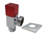 Кран кутовий ASCO 1/2"х3/4" для сантехприладів Chrome-Red handle AS-AV-004