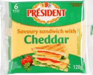 Сыр TM President плавлений у скибках з Чеддером для сендвічів 40% 120 г