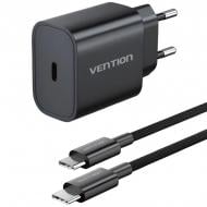 Зарядное устройство Vention 1xUSB-C 20W + USB-C cable М-М Black