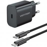 Зарядное устройство Vention 1xUSB-C 20W + USB-C to Lightning cable М-М Black