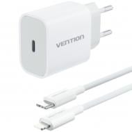 Сетевое зарядное устройство Vention 1xUSB-C 20W + USB-C to Lightning cable М-М White