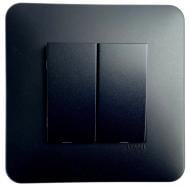 Выключатель двухклавишный Efapel Latina без подсветки черный матовый 4705012 SPM