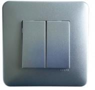 Выключатель двухклавишный Efapel Latina без подсветки алюминий 4706112 SAL